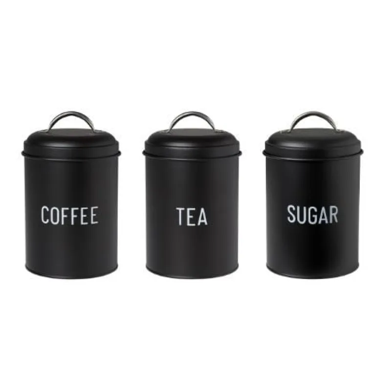Xenos Thee Accessoires|Theedozen-Voorraadblik tea - zwart - ø11x15 cm