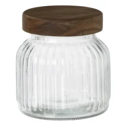 Xenos Voorraadpotten-Voorraadpot ribbel met acacia deksel - ø11x12 cm