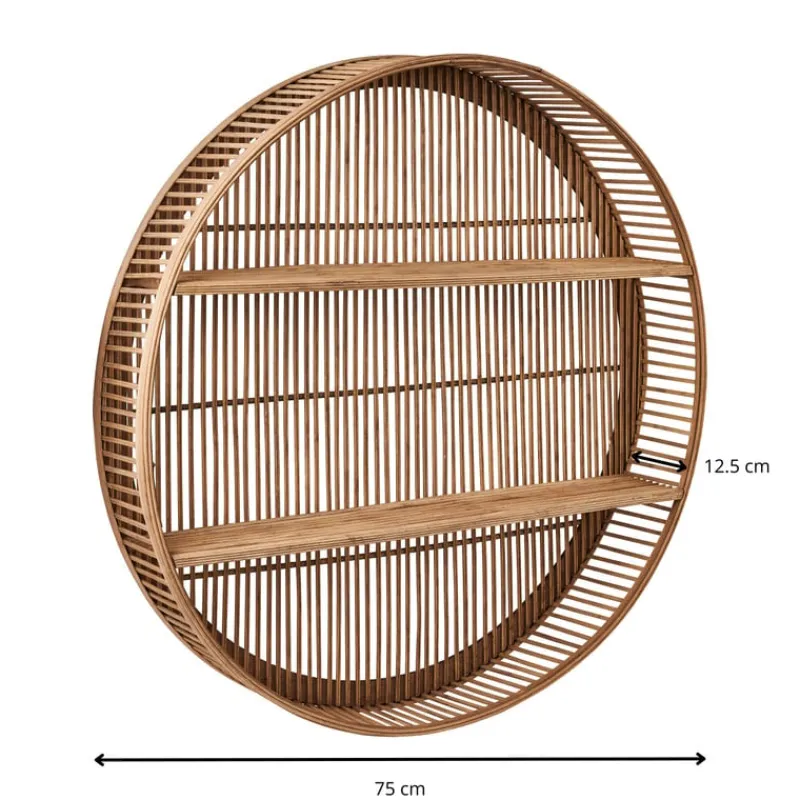 Xenos Wandkasten|Wandkasten-Wandkastje bamboe rond - ø75x12.5 cm