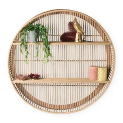Xenos Wandkasten|Wandkasten-Wandkastje bamboe rond - ø75x12.5 cm