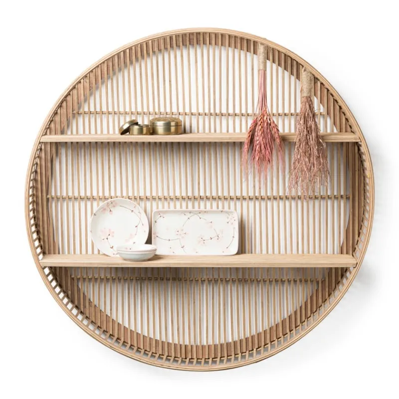 Xenos Wandkasten|Wandkasten-Wandkastje bamboe rond - ø75x12.5 cm