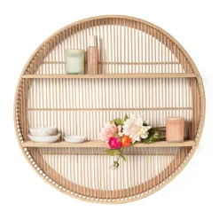 Xenos Wandkasten|Wandkasten-Wandkastje bamboe rond - ø75x12.5 cm