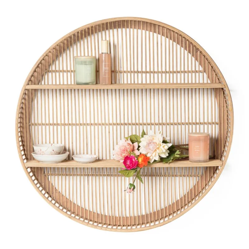 Xenos Wandkasten|Wandkasten-Wandkastje bamboe rond - ø75x12.5 cm
