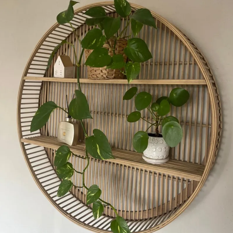 Xenos Wandkasten|Wandkasten-Wandkastje bamboe rond - ø75x12.5 cm