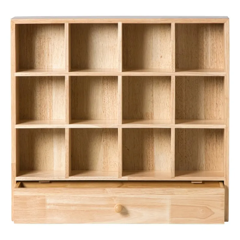 Xenos Kerstcadeaus|Vakkenkasten-Wandkastje voor mokken met lade - bruin - 53x50x10 cm