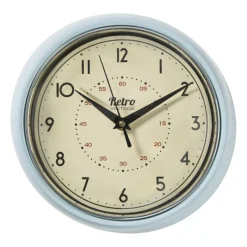 Xenos Klokken-Wandklok retro - lichtblauw - Ø24x6.5 cm