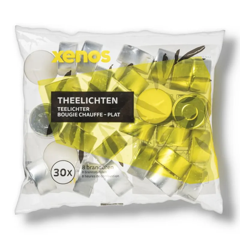 Xenos Kerstcadeaus|Waxinelichtjes-Waxinelichten - 8 branduren - set van 30