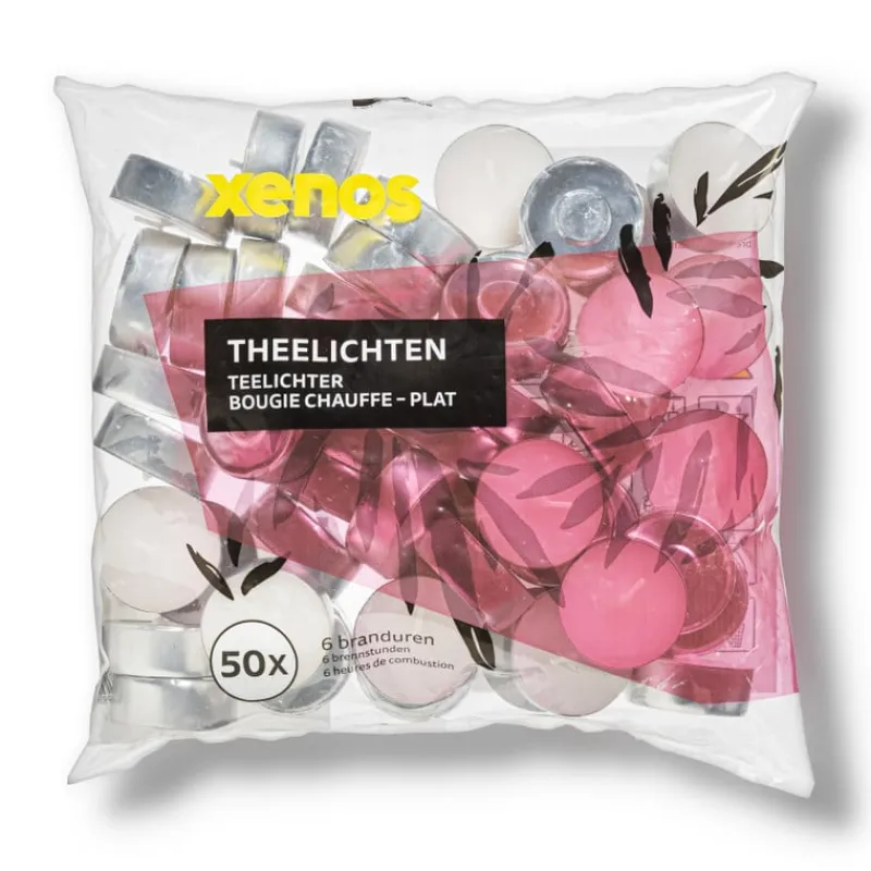 Xenos Waxinelichtjes-Waxinelichten - 6 branduren - set van 50