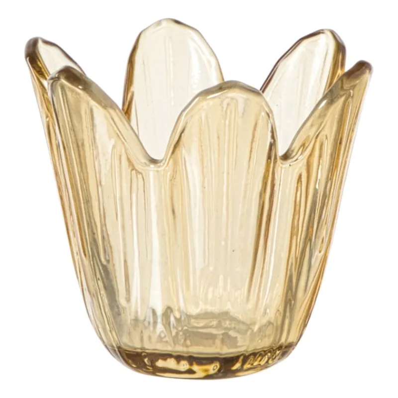 Xenos Waxinelichthouders-Waxinelichthouder bloem - geel - ø8.5x8 cm