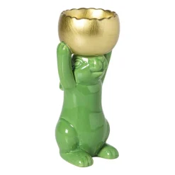 Xenos Waxinelichthouders-Waxinelichthouder haas - groen/goudkleurig - 8.5x13x6.5 cm