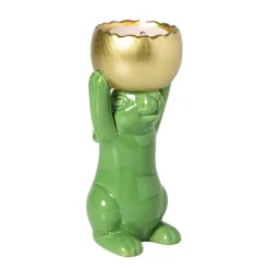 Xenos Waxinelichthouders-Waxinelichthouder haas - groen/goudkleurig - 8.5x13x6.5 cm