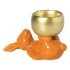 Xenos Waxinelichthouders-Waxinelichthouder haas - oranje/goudkleurig - 8.5x13x6.5 cm