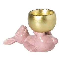 Xenos Waxinelichthouders-Waxinelichthouder haas - roze/goudkleurig - 8.5x13x6.5 cm
