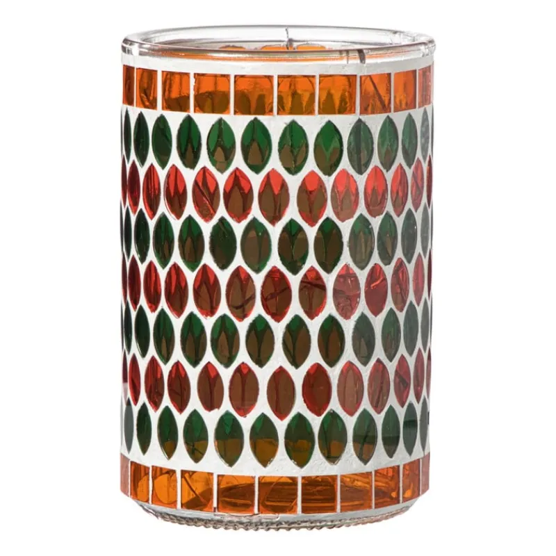Xenos Waxinelichthouders-Waxinelichthouder mozaïek - oranje/groen - ø10x15 cm