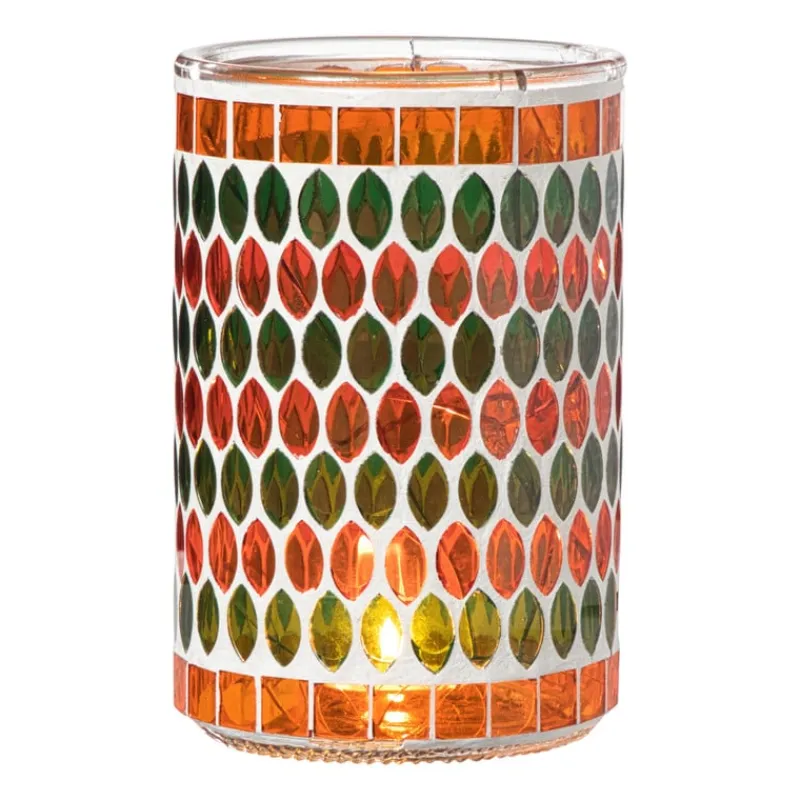Xenos Waxinelichthouders-Waxinelichthouder mozaïek - oranje/groen - ø10x15 cm