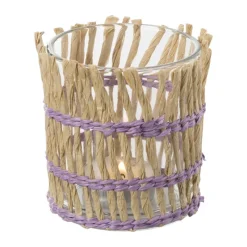Xenos Waxinelichthouders-Waxinelichthouder riet - paars - ø8x9 cm
