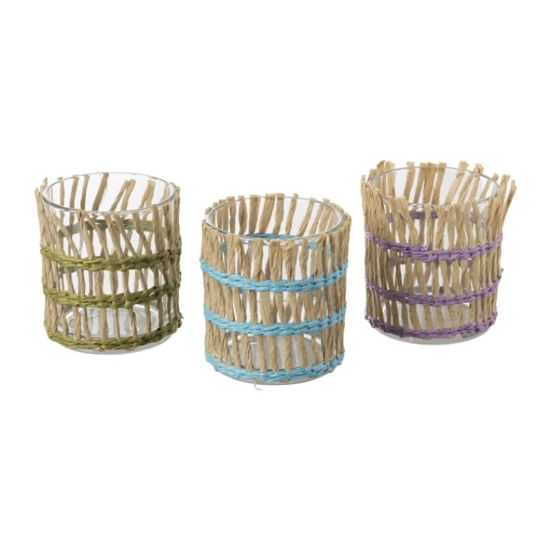 Xenos Waxinelichthouders-Waxinelichthouder riet - paars - ø8x9 cm