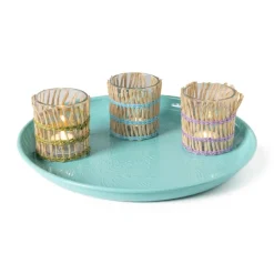 Xenos Waxinelichthouders-Waxinelichthouder riet - paars - ø8x9 cm
