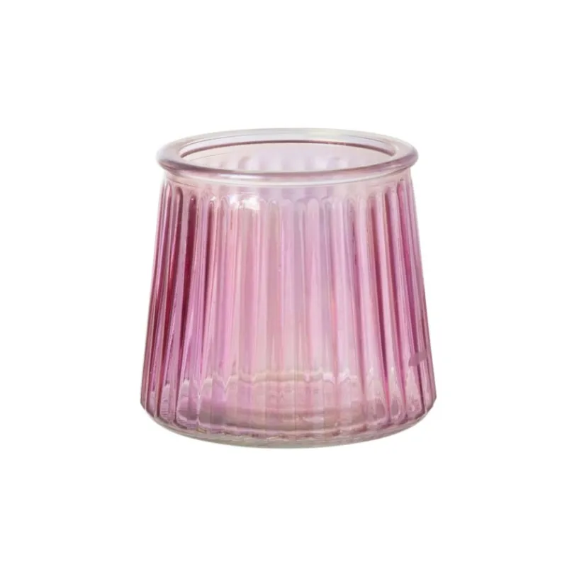 Xenos Waxinelichthouders-Waxinelichthouder roze - glas - ø8.3x7.3 cm