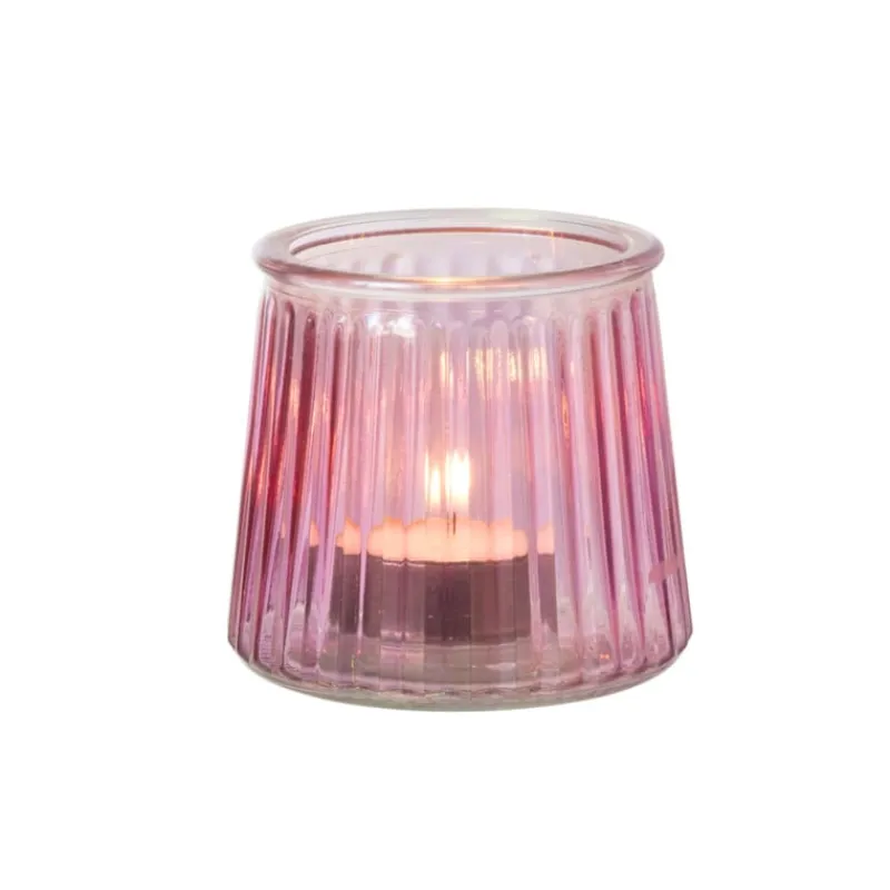 Xenos Waxinelichthouders-Waxinelichthouder roze - glas - ø8.3x7.3 cm