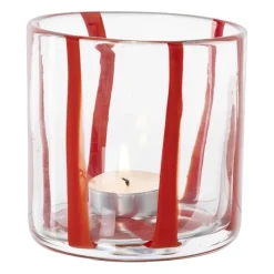 Xenos Waxinelichthouders-Waxinelichthouder streep - rood - ø10x10 cm