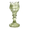 Xenos Waxinelichthouders-Waxinelichthouder tulp Ilona - groen - ø7.8x14 cm