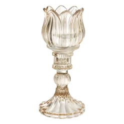 Xenos Waxinelichthouders-Waxinelichthouder tulp Nathalie - oker - ø7.8x14 cm