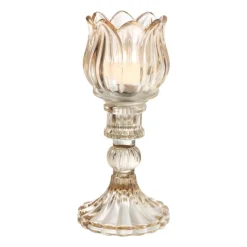 Xenos Waxinelichthouders-Waxinelichthouder tulp Nathalie - oker - ø7.8x14 cm