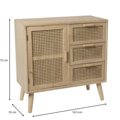 Xenos Dressoir|Ladekasten-Webbing Java kast met 1 deur en 3 laden - 75x74.5x35 cm