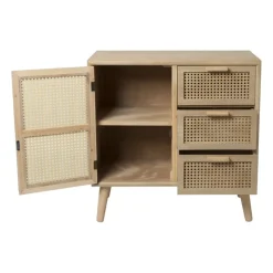 Xenos Dressoir|Ladekasten-Webbing Java kast met 1 deur en 3 laden - 75x74.5x35 cm
