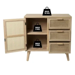 Xenos Dressoir|Ladekasten-Webbing Java kast met 1 deur en 3 laden - 75x74.5x35 cm