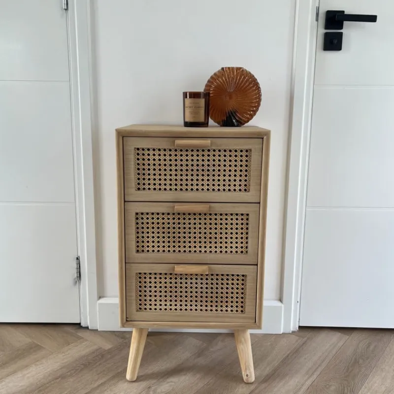 Xenos Nachtkastjes|Ladekasten-Webbing Java kast met 3 laden - 73x40x31 cm