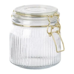 Xenos Voorraadpotten-Weckpot ribbel met gouden deksel - 500 ml