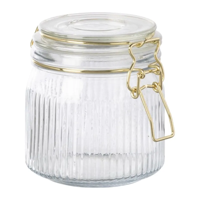 Xenos Voorraadpotten-Weckpot ribbel met gouden deksel - 500 ml