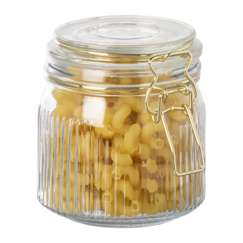 Xenos Voorraadpotten-Weckpot ribbel met gouden deksel - 500 ml