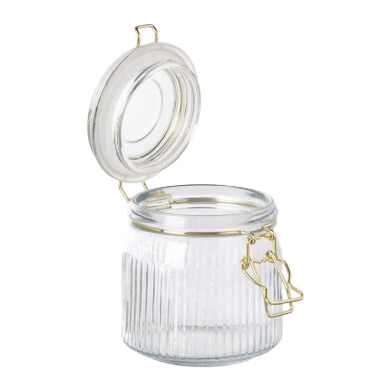 Xenos Voorraadpotten-Weckpot ribbel met gouden deksel - 500 ml