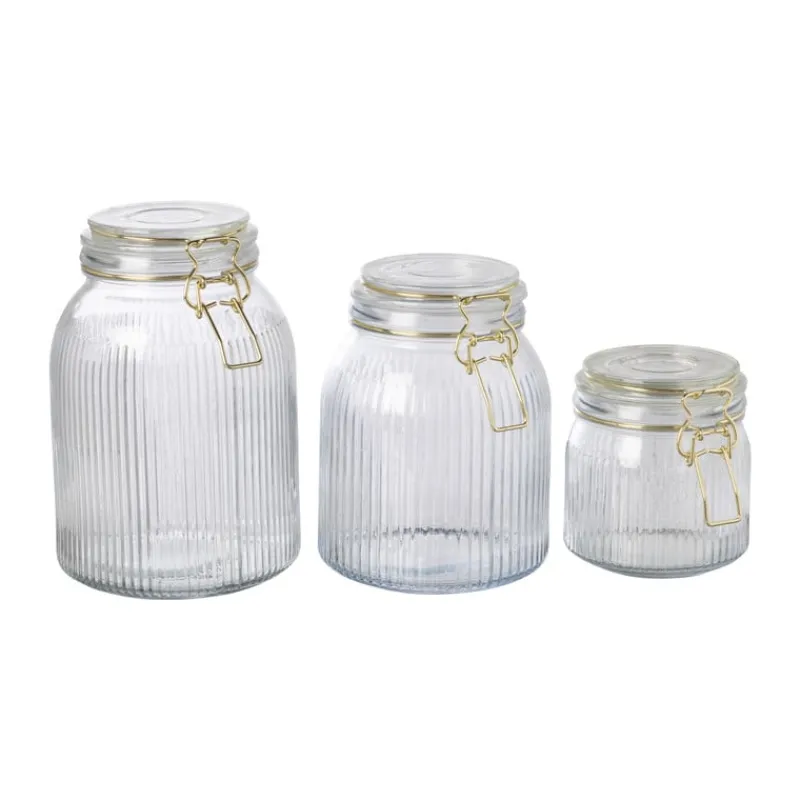 Xenos Voorraadpotten-Weckpot ribbel met gouden deksel - 500 ml