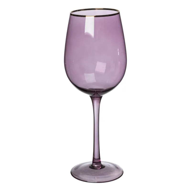 Xenos Wijnglazen-Wijnglas gouden rand - paars - 380 ml