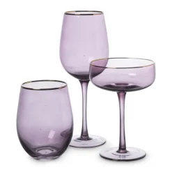 Xenos Wijnglazen-Wijnglas gouden rand - paars - 380 ml
