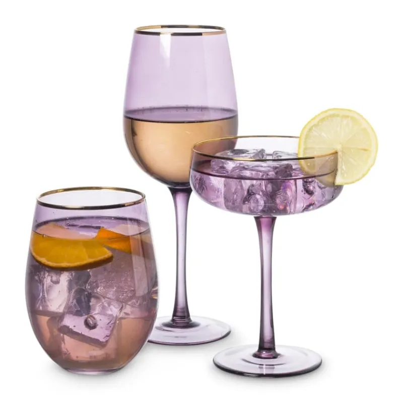 Xenos Wijnglazen-Wijnglas gouden rand - paars - 380 ml