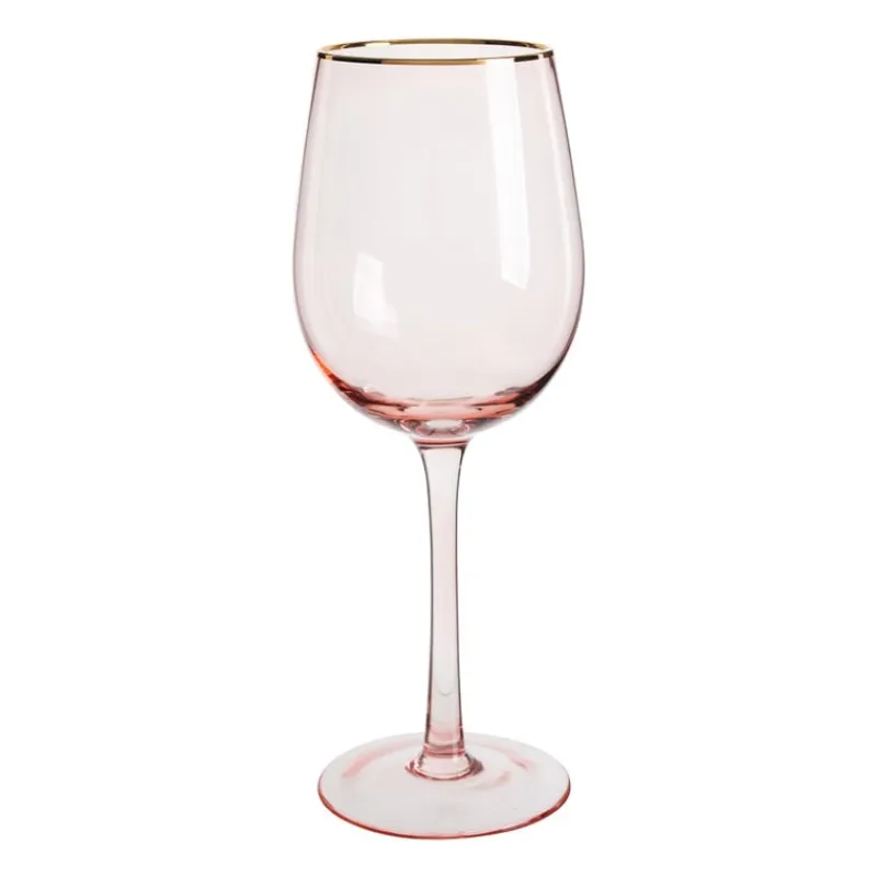 Xenos Wijnglazen-Wijnglas gouden rand - roze - 380 ml