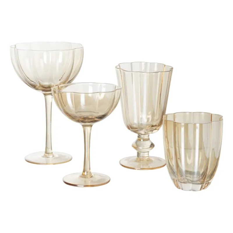 Xenos Wijnglazen-Wijnglas groot geschulpt - goudkleurig - 350 ml