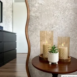Xenos Lantaarns-Windlicht glas en hout groot - beige/bruin - ø12x25 cm
