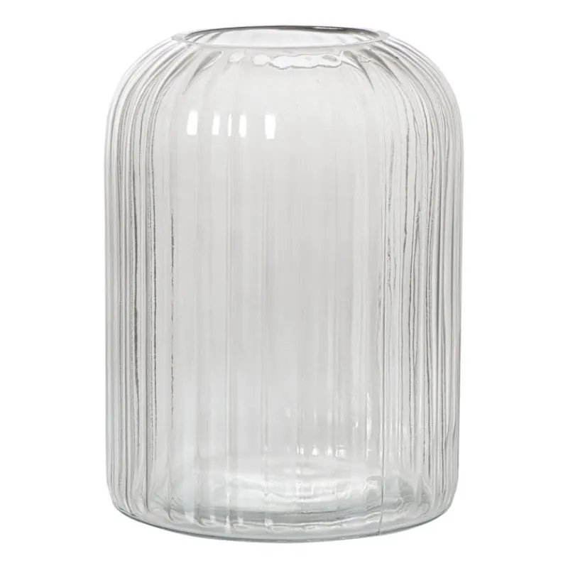 Xenos Waxinelichthouders-Windlicht ribbel groot - grijs - ø17.7x23.5 cm