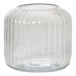 Xenos Waxinelichthouders-Windlicht ribbel klein - grijs - ø17.7x15.3 cm