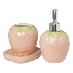 Xenos Zeepbakjes-Zeepschaaltje aardbei - roze/groen - 2x11.5x9.8 cm