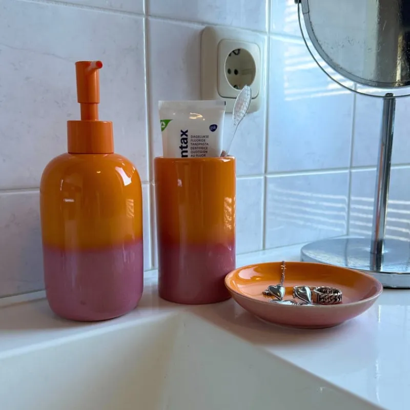Xenos Zeepbakjes|Kerstcadeaus-Zeepschaaltje duo - oranje/roze - ø11x2.2 cm
