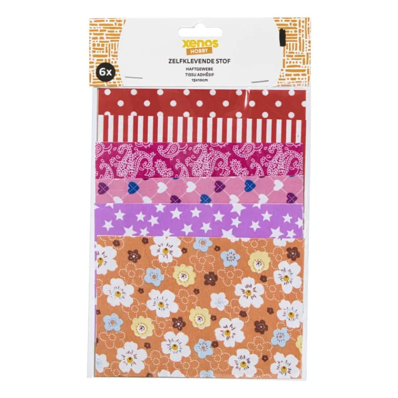 Xenos Knutselspullen-Zelfklevende stof - multikleur - set van 6