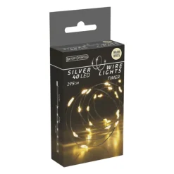 Xenos Kerstverlichting|Kerstboom Verlichting-Zilverdraad verlichting met 40 LED lampjes - warm wit - 1.95 meter