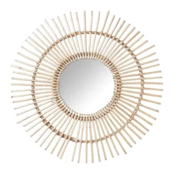 Xenos Wandspiegels-Zonnespiegel met rotan rand - ø55 cm